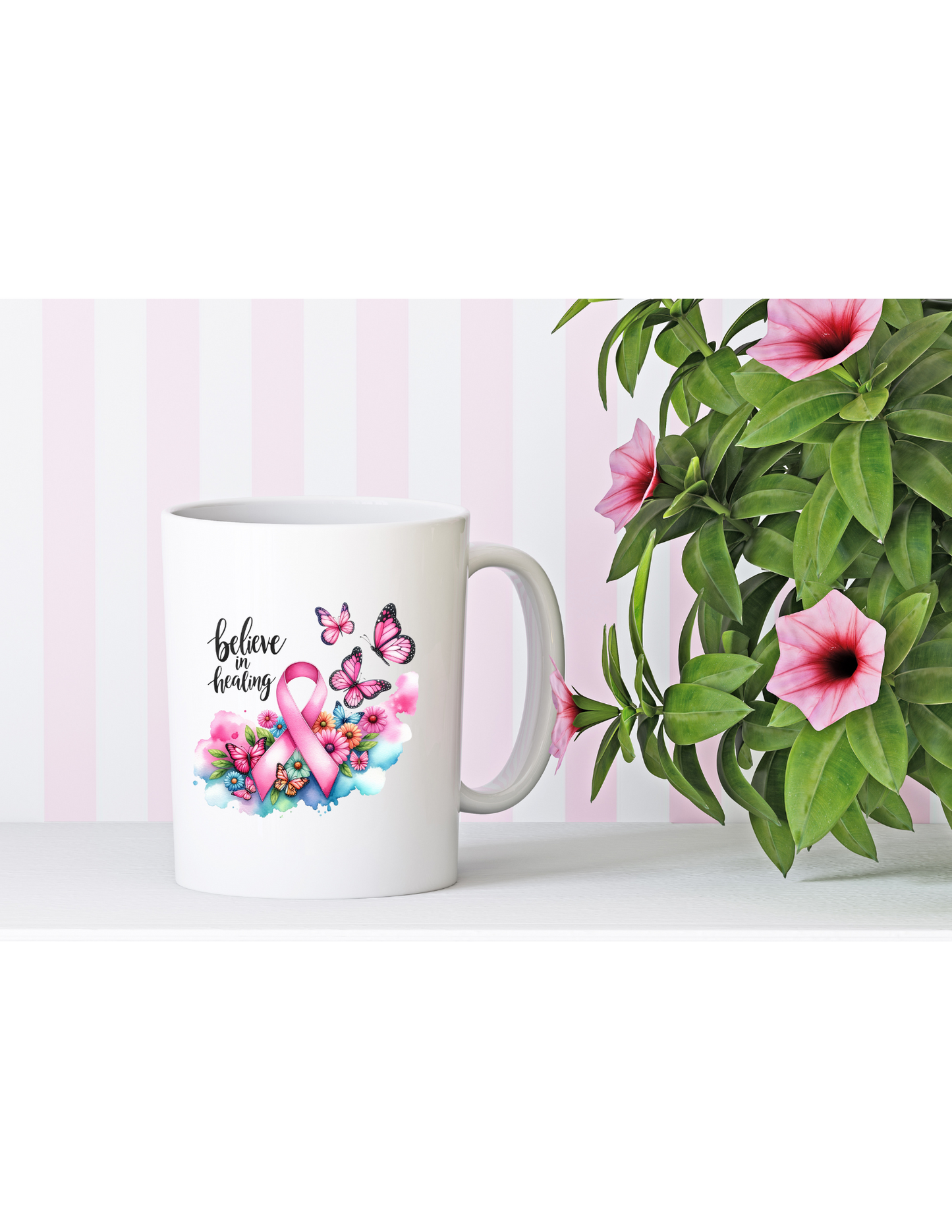 “Believe in Healing” Breast Cancer Awareness Mug