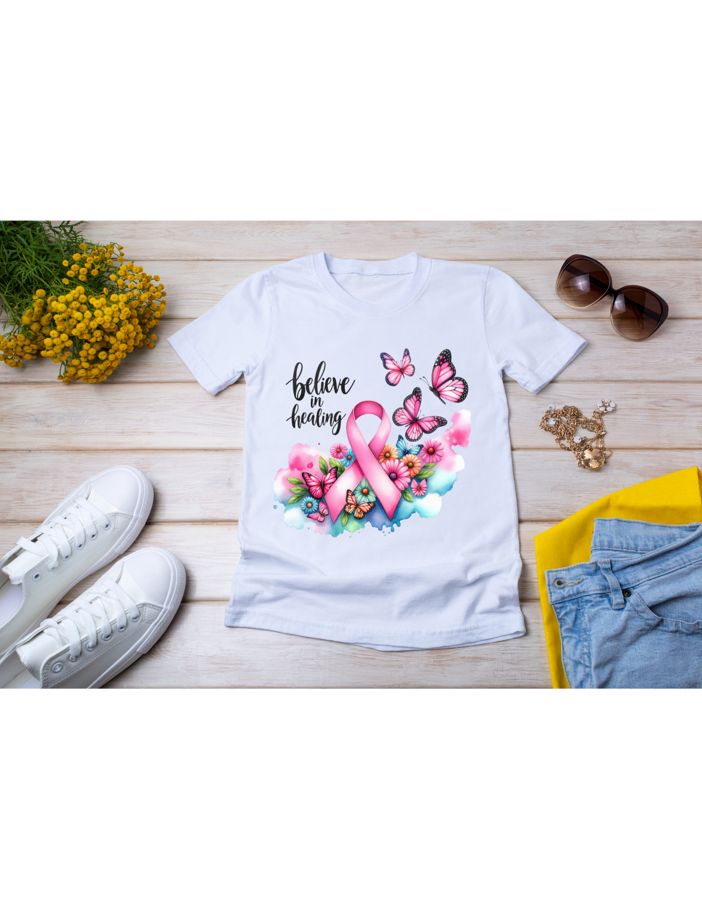“Believe in Healing” Floral Breast Cancer Awareness Art Print
