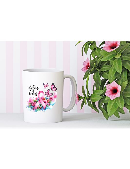 “Believe in Healing” Breast Cancer Awareness Mug