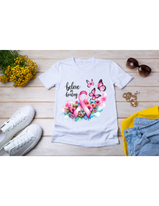 “Believe in Healing” Floral Breast Cancer Awareness Art Print
